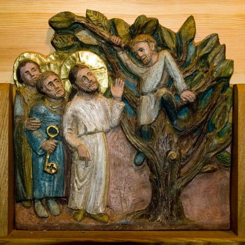 Jésus rencontrant Zachée, détail du polyptique de la chapelle d'adoration de l'Abbaye Notre-Dame des Neiges située en Ardèche, auprès de la Lozère dans le diocèse de Viviers en France (Crédits photo : Le service régional d'animation biblique de l'Eglise Protestante Unie de France en Région Parisienne biblique.fr) Jésus rencontrant Zachée, détail du polyptique de la chapelle d'adoration de l'Abbaye Notre-Dame des Neiges située en Ardèche, auprès de la Lozère dans le diocèse de Viviers en France (Crédits photo : Le service régional d'animation biblique de l'Eglise Protestante Unie de France en Région Parisienne biblique.fr)