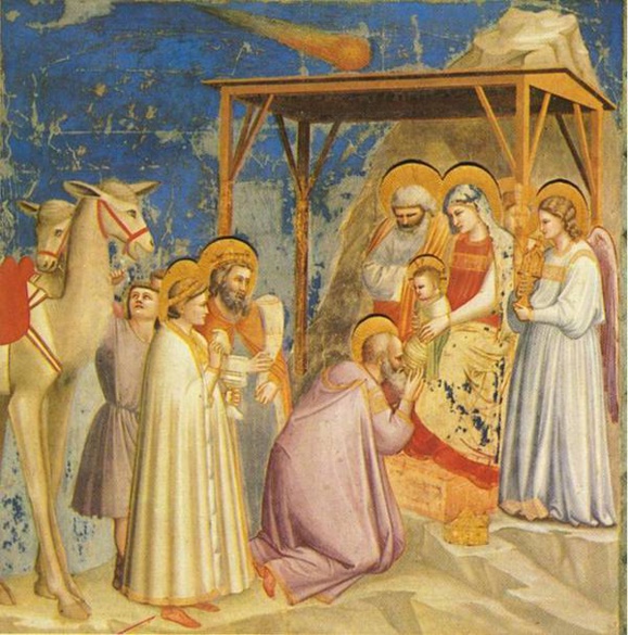 Giotto di Bondone. Adoration des mages. Eglise de l'Arena de Padoue (= chapelle Scrovegni). Fresque, 1303-1306. (Crédits photo : Wikimedia CC. Domaine public) Giotto di Bondone. Adoration des mages. Eglise de l'Arena de Padoue (= chapelle Scrovegni). Fresque, 1303-1306. (Crédits photo : Wikimedia CC. Domaine public)