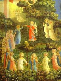 Fra Angelico 1387 – 1455 Détail de l'oeuvre intitulée `Le paradis` sur un panneau  vers 1435 - 1440 (Gemäldegalerie der Staatlichen Museen, Berlin)