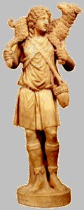 Le bon Pasteur - Statue du 3e siècle venant des Catacombes de Domitille, 39 pouces de haut, conservée au Musée Pio Cristiano du Vatican
