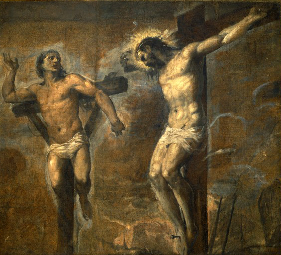 "Jesus Christ et le bon larron", c.1563, Le Titien (1489-1576), Pinacothèque Nationale, via delle Belle Arti, Bologne, Italie. (Crédits photo : Domaine public via Wikimedia Commons)