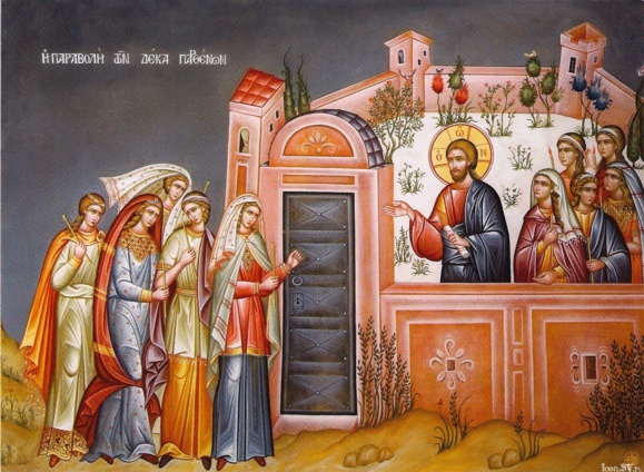 Les jeunes filles prévoyantes et des jeunes filles insouciantes (qu’autrefois on nommait les vierges sages et les vierges folles). Icone byzantine moderne (Crédits photo : iconreader.wordpress.com ) Les jeunes filles prévoyantes et des jeunes filles insouciantes (qu’autrefois on nommait les vierges sages et les vierges folles). Icone byzantine moderne (Crédits photo : iconreader.wordpress.com )