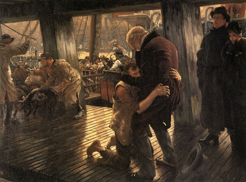 James Jacques Joseph TISSOT Parabole du Fils prodigue, un des tableaux de la série de 4 tableaux vers 1880, huile sur toile, chacun de 86,3 x 116,2 cm. exposé au Musée des Beaux-Arts de Nantes (Domaine public Crédit photographique : Gérard Blot/Agence photographique de la Réunion des Musées Nationaux - Grand Palais des Champs Elysées)