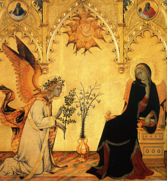 Simone Martini : L'Annonciation à Marie 1333. Tempera sur bois (Domaine public) Simone Martini : L'Annonciation à Marie 1333. Tempera sur bois (Domaine public)
