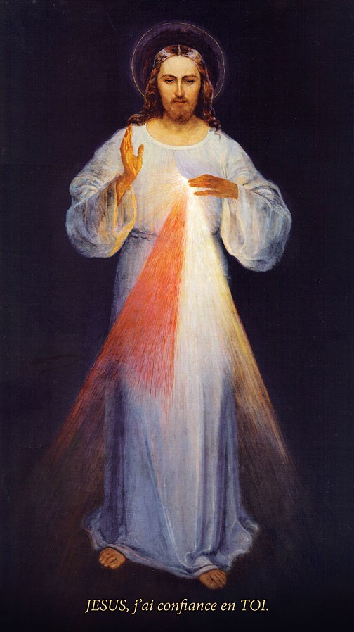 Véritable tableau de Jésus Miséricordieux, par Eugeniusz Kazimirowski en 1934). Le seul qui ait été peint sous les indications de sainte Faustine, contrairement au tableau d'Adolf Hyła peint en 1943 après la mort de sainte Faustine et souvent plus connu. (Crédits photo : Wikimedia Commons) Véritable tableau de Jésus Miséricordieux, par Eugeniusz Kazimirowski en 1934). Le seul qui ait été peint sous les indications de sainte Faustine, contrairement au tableau d'Adolf Hyła peint en 1943 après la mort de sainte Faustine et souvent plus connu. (Crédits photo : Wikimedia Commons)