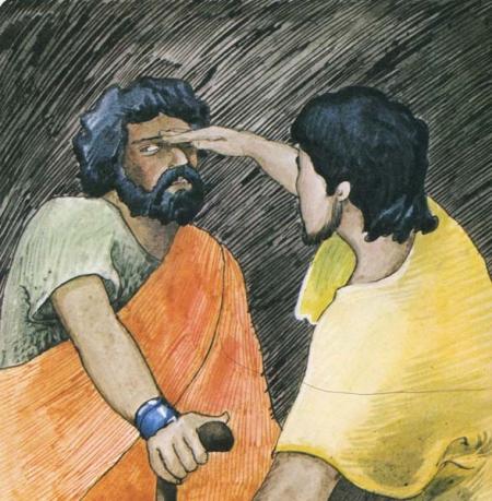 L'aveugle de Jéricho : "Jésus, fils de David, aie pitité de moi" Jésus : "Va, ta foi t'a sauvé" L'aveugle de Jéricho : "Jésus, fils de David, aie pitité de moi" Jésus : "Va, ta foi t'a sauvé"