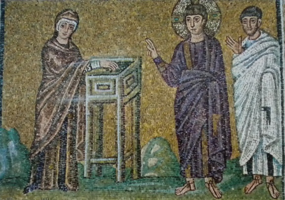 La veuve déposant son obole au temple sous le regard de Jésus (Mosaïque ancienne) La veuve déposant son obole au temple sous le regard de Jésus (Mosaïque ancienne)