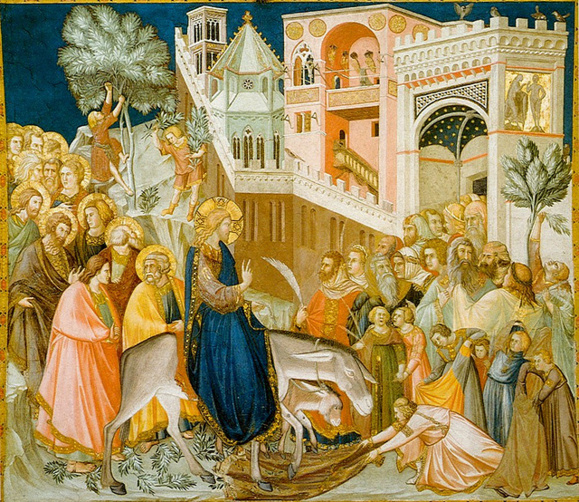 Fresque à Assise "L'entrée de Jésus à Jérusalem" de Pietro Lorenzetti (1320).  (Domaine public Wikimedia Commons) Fresque à Assise "L'entrée de Jésus à Jérusalem" de Pietro Lorenzetti (1320).  (Domaine public Wikimedia Commons)