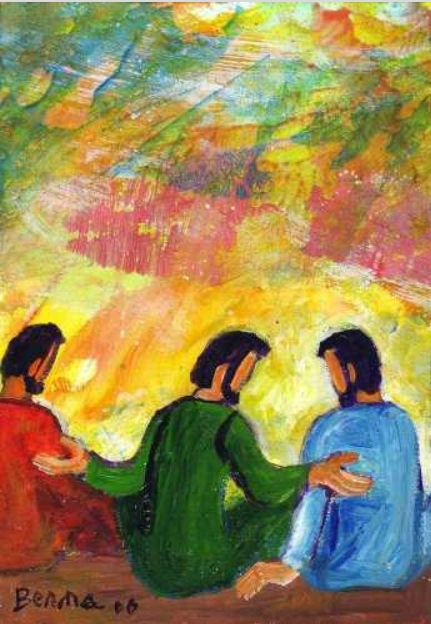 Jésus en conversation avec ses disciples - Jean 14, 23-29 (Crédits photo : Bernadette Lopez, alias Berna dans Évangile et peinture)