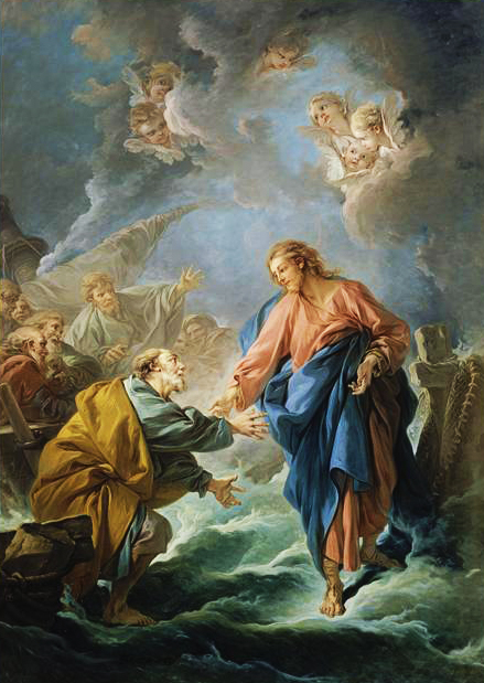 Saint Pierre tentant de marcher sur les eaux par François Boucher 1766. Cathédrale Saint-Louis de Versailles. (Crédits photo : Wikimedia Commons Domaine public)