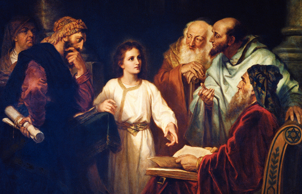 Jésus au temple avec les docteurs (Domaine public usage religieux seulement)