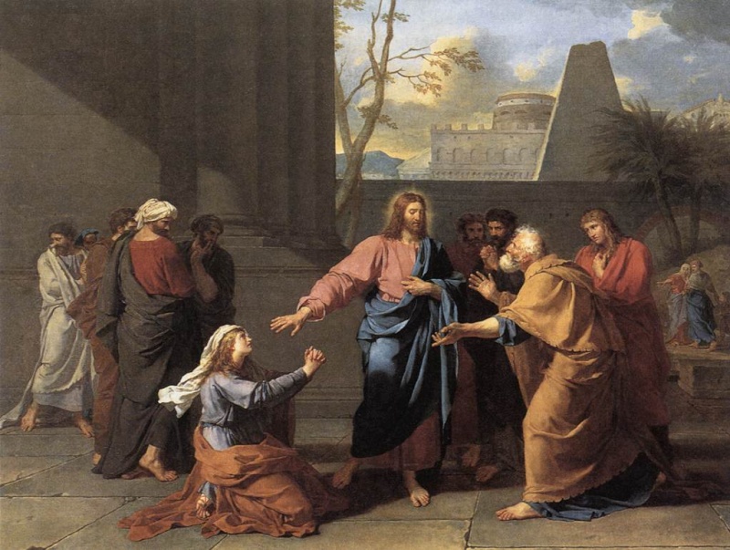 La veuve de Naïm implorant Jésus de lui redonner son fils. Jean-Germain Drouais (1763-1788), peintre français de l'école de David. Domaine public.