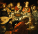 Le Maître au milieu des serviteurs : "c’est lui qui, la ceinture autour des reins, les fera prendre place à table et passera pour les servir" (Luc 11, 37) Domaine public