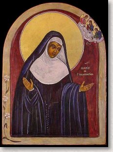 Icône de sainte Marie de l'Incarnation par Gilberte Massicotte-Éthier  (Collection du Musée des Ursulines de Trois-Rivières 2008) Icône de sainte Marie de l'Incarnation par Gilberte Massicotte-Éthier  (Collection du Musée des Ursulines de Trois-Rivières 2008)
