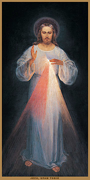 Le tableau original de Jésus miséricordieux peint sous les indications de sainte Faustine Kowalska (1905-1938) à  Vilnius en Llithuanie (Domaine public)