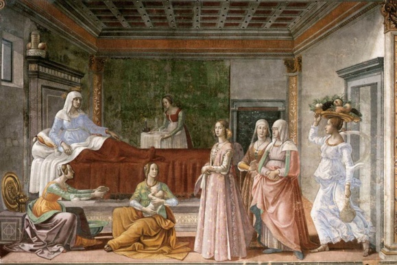 La naissance de saint Jean-Baptiste par Domenico Ghirlandaio (1448–1494) Domaine public via Wikimedia Commons La naissance de saint Jean-Baptiste par Domenico Ghirlandaio (1448–1494) Domaine public via Wikimedia Commons