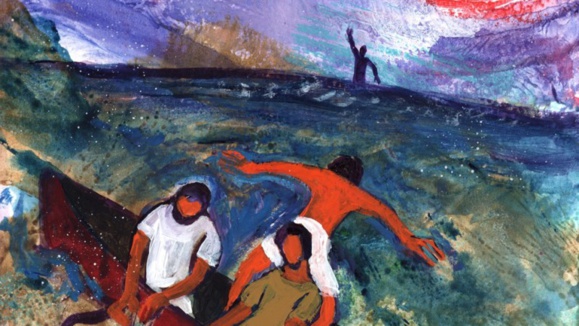 Pierre se jette à l'eau Jean 21, 1-19 (Crédits photo : Bernadette Lopez, alias Berna dans Évangile et peinture) Pierre se jette à l'eau Jean 21, 1-19 (Crédits photo : Bernadette Lopez, alias Berna dans Évangile et peinture)