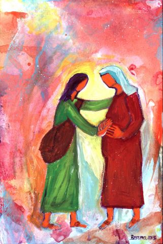 Rencontre de Marie et Élisabeth (Crédits photo : Bernadette Lopez, alias Berna dans Évangile et peinture)
