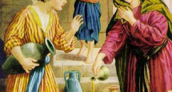 Élysée et la dame qui le reçoit  II Rois 4, 8 ss. (Domaine public)