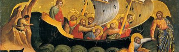Le Christ sauvant l'apôtre Pierre de la noyade à cause de son manque de foi par Lorenzo Veneziano (1370) Staatliche Museen de Berlin (Domaine public)